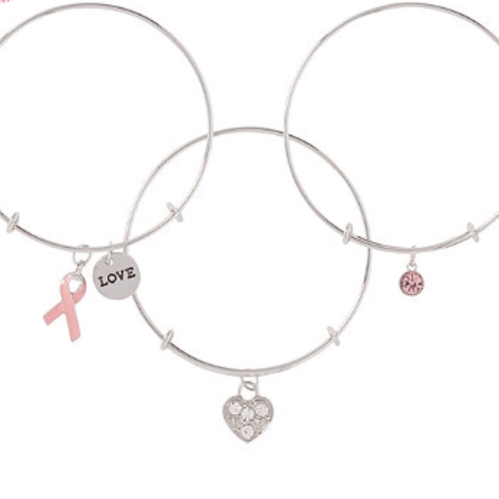 BREAST CANCER AWARENESS BANGLE BRACLETS SET OF 3